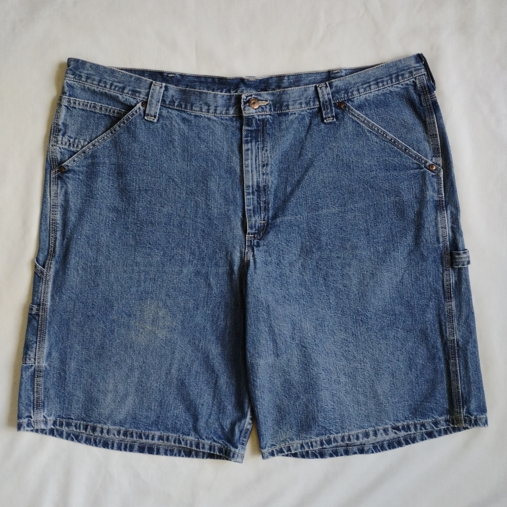 Men's Size 46 Lee Blue Medium Wash Denim Carpenter Jean Shorts Cotton Work Jorts